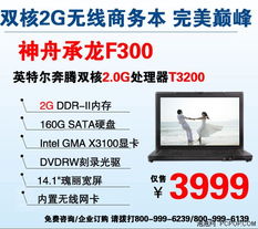 3999商務(wù)巔峰 雙核2g無(wú)線(xiàn)本神舟f300